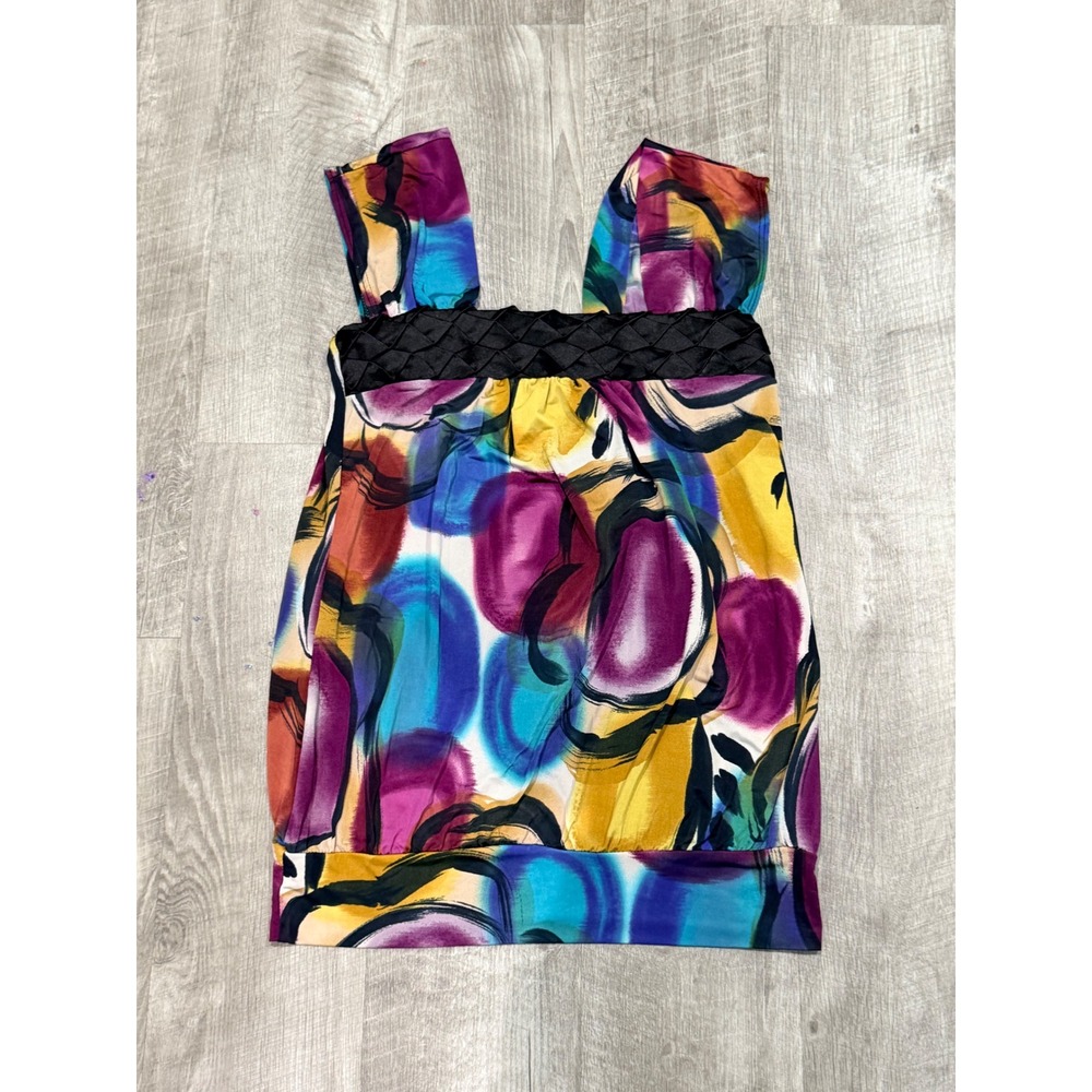 Daytrip Women Abstract Print Sleeveless Blouse Multi Color Woven Trim Medium